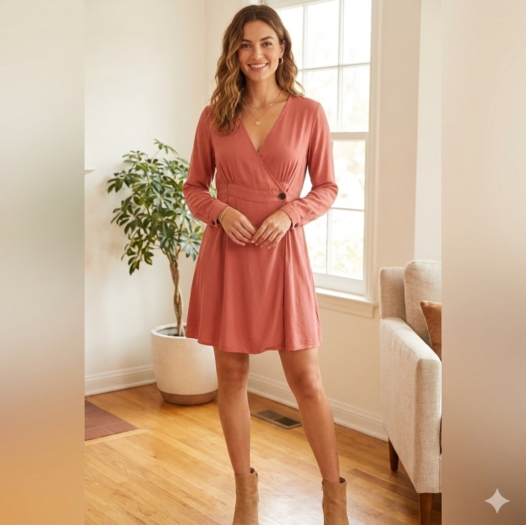 Asos Dusty Rose Long Sleeve Wrap Dress